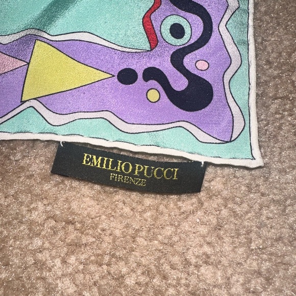 Emilio Pucci Long Scarf Abstract Art Pattern Turquoise - Picture 2 of 9